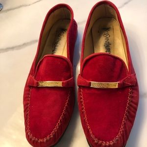 Authentic Yves St. Laurent RED suede loafers 9.5